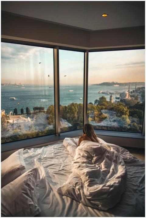 Relaxing in a cozy hotel room with stunning views
