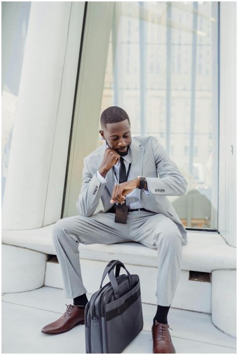 Professional businessman in a suit checking his wr