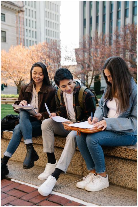 A group of young students studying together on a s