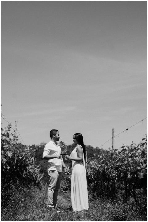 A loving couple standing together in a picturesque