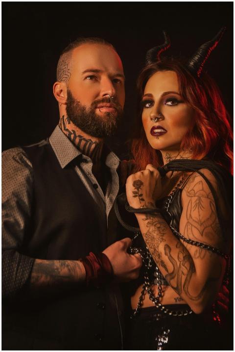 Captivating portrait of an edgy couple with tattoo