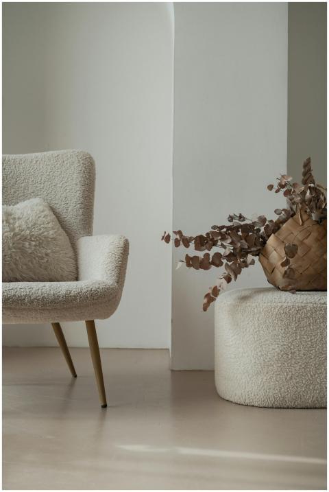 Serene minimalist living room featuring a soft fab