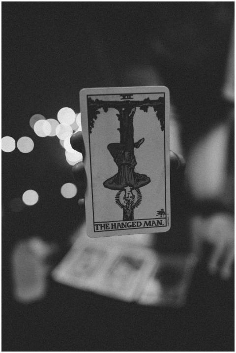 Artistic black and white photo of a tarot card wit