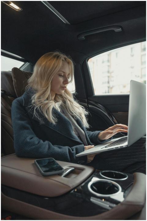 Businesswoman working remotely on a laptop in the