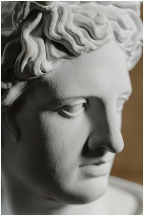 Detailed view of a marble statue showing intricate