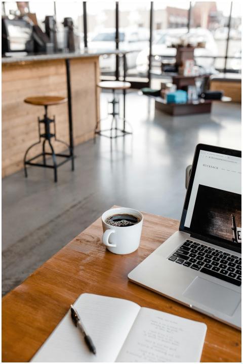 A peaceful workspace in a coffee shop with a lapto