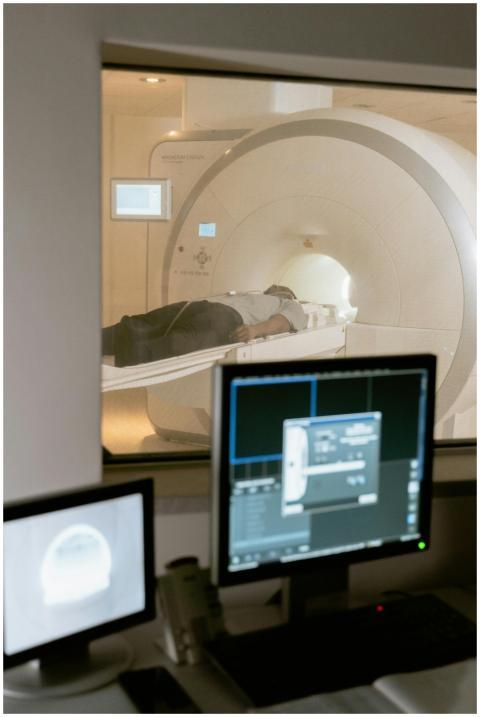 Modern MRI scanner in a medical facility featuring