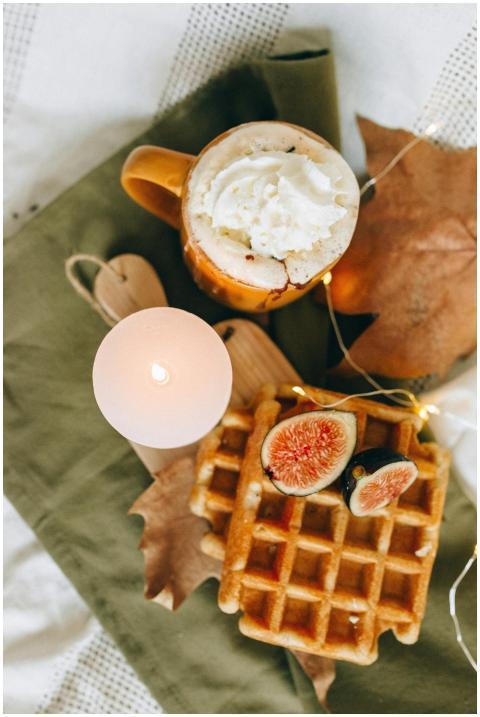 Enjoy a warm autumn breakfast featuring waffles to
