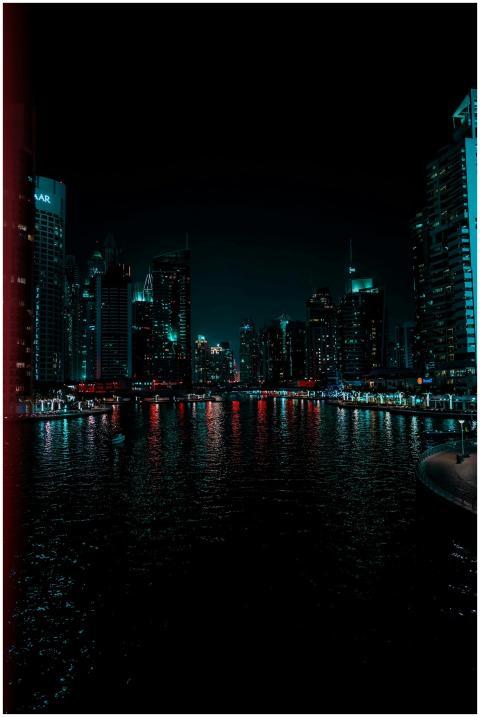 Gorgeous nighttime cityscape of Dubai Marina with
