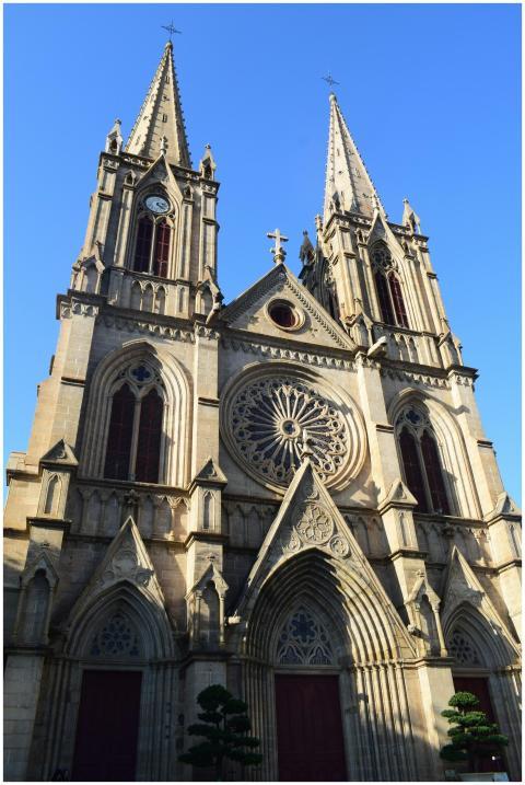 An awe-inspiring view of a Gothic cathedral with t