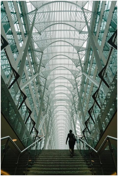 Stunning vertical shot of a modern atrium with a p