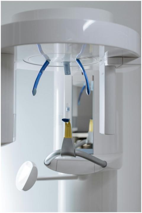 Close-up of a modern dental x-ray machine in a cli