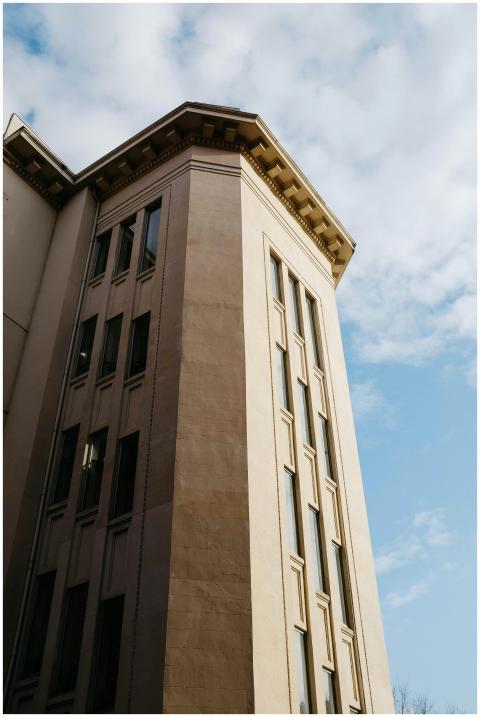 Low angle view of a modern urban building against