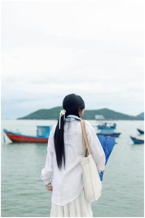 Woman White Shirt Gazing