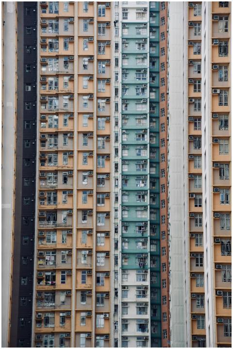Close-up of tall residential skyscrapers showcasin