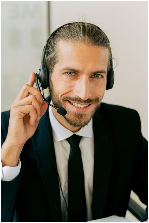 Smiling customer service agent with headset offeri