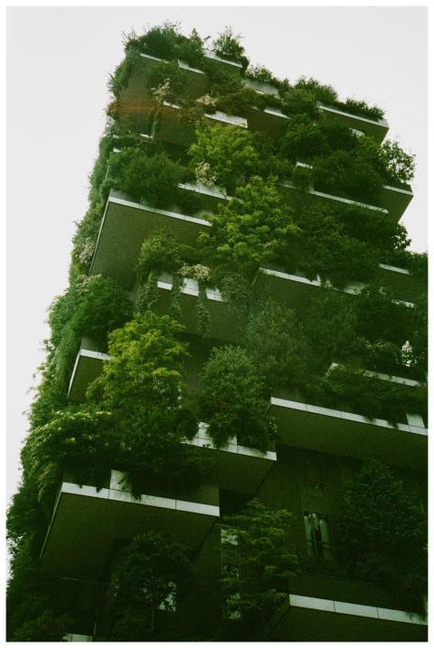 A striking vertical forest building in Milan featu