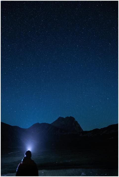 Silhouette of a person under a starlit sky with a