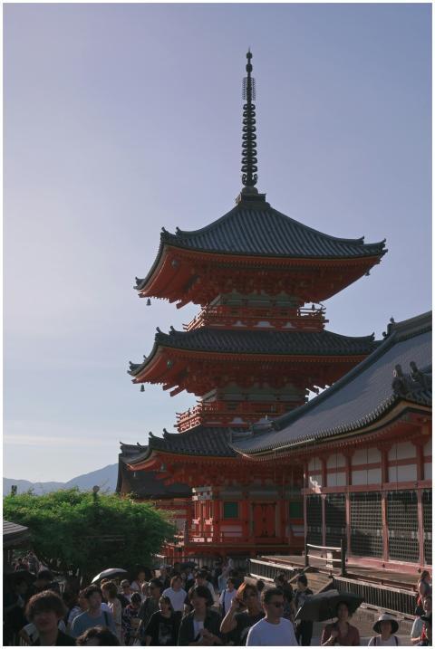 Crowds at Kiyomizu-dera Temple with iconic pagoda