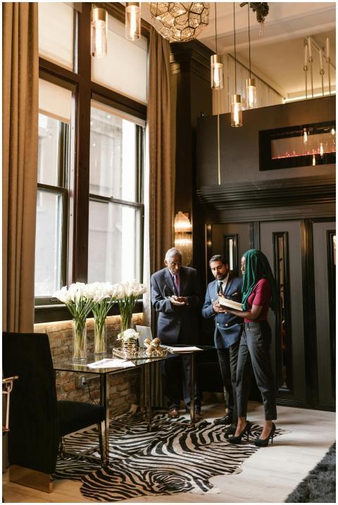 Elegant business meeting in stylish office with di