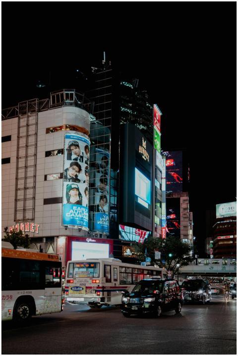 Vibrant nightlife in Shibuya, Tokyo with illuminat