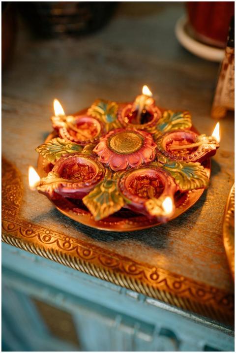 Vibrant decorative Diwali lamps lit on a beautiful