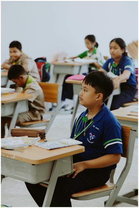 Students attentively listening during a class sess