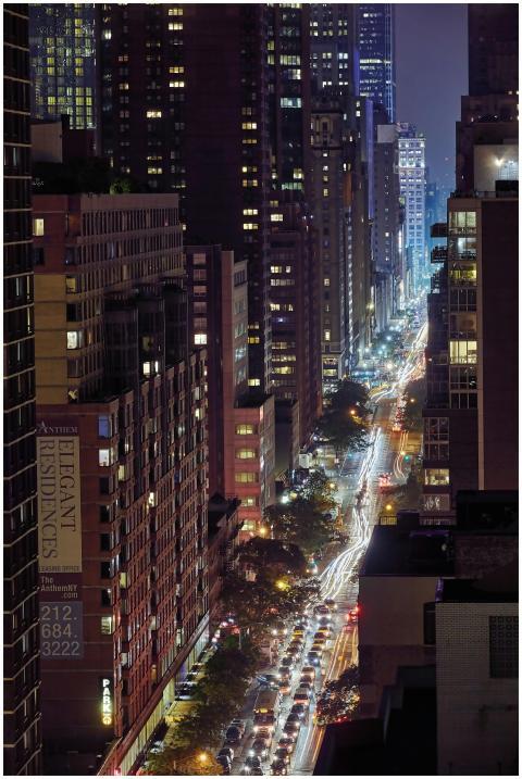 Stunning cityscape of New York at night with illum