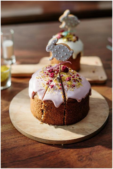 Decorative Easter cake with bunny topper and paste