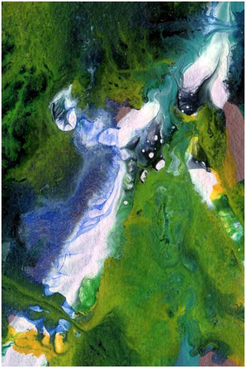 Dynamic abstract painting with vibrant greens and