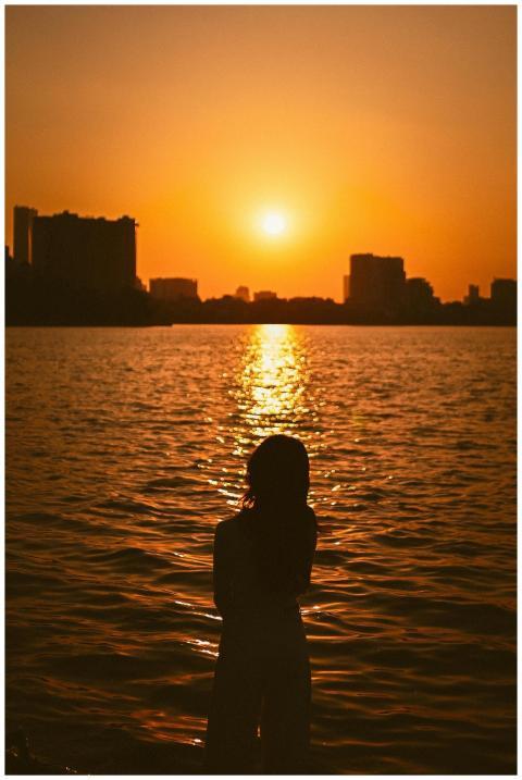 Silhouette Person Watching Sunset