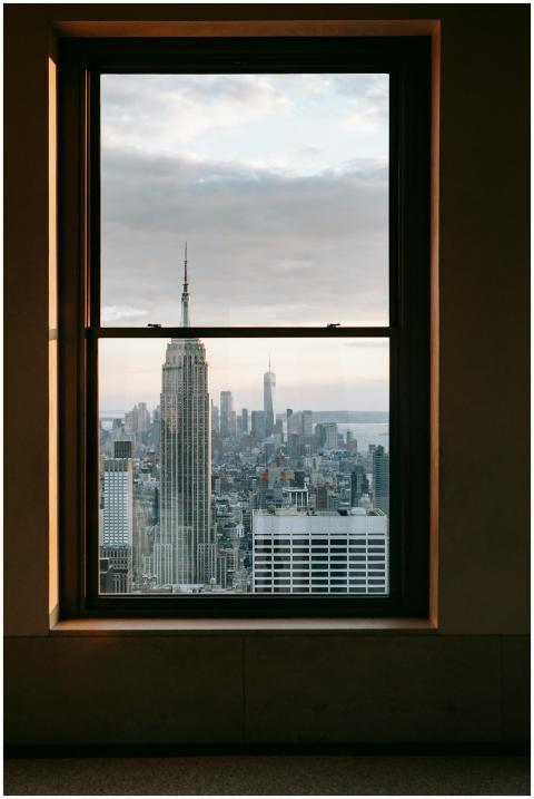 Iconic view of the Empire State Building framed by