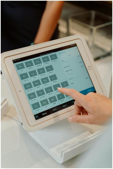 Close-up of a touchscreen tablet used as an order