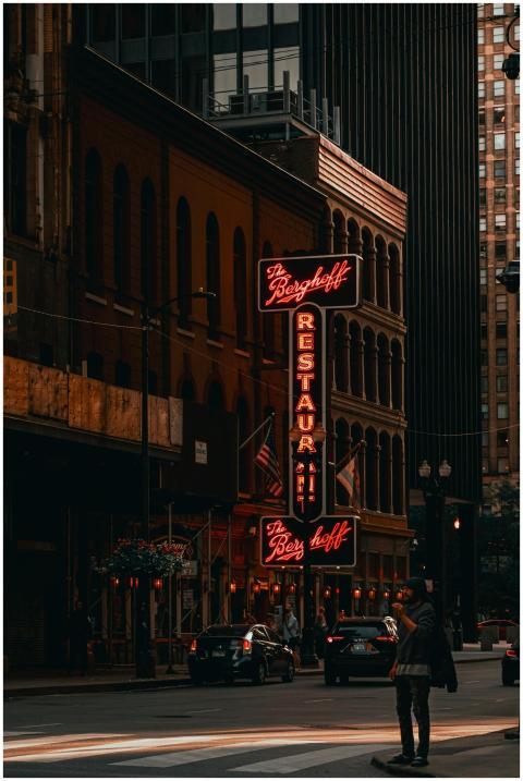 Moody downtown Chicago street view featuring the i