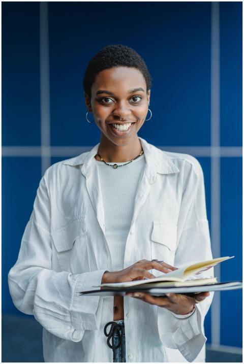 Smiling African American female student in casual