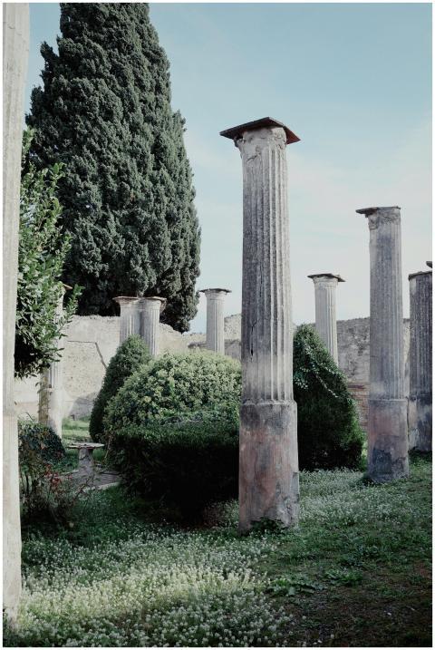 Serene view of ancient Roman pillars in Pompei, su