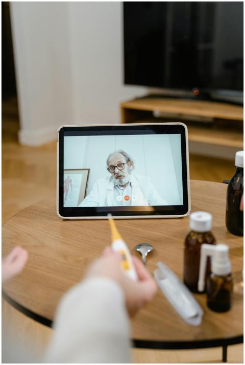 Online medical consultation with doctor on tablet,