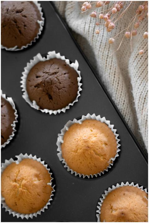 A top view of freshly baked chocolate and vanilla