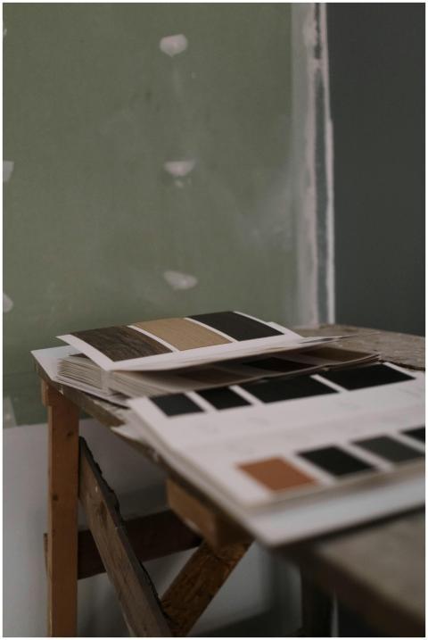 Close-up of interior renovation palette samples on