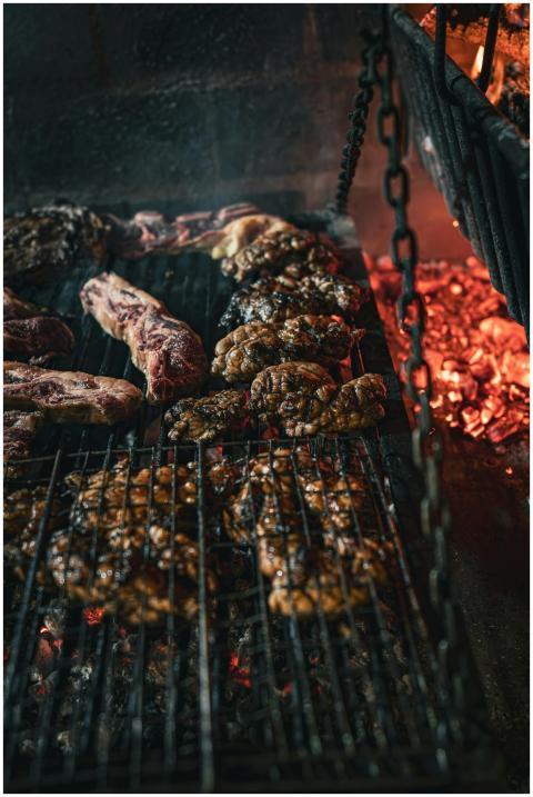Close-up of a traditional Argentine barbecue with