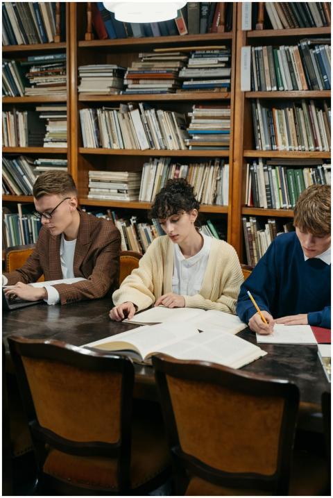 Students focused on studying in a university libra