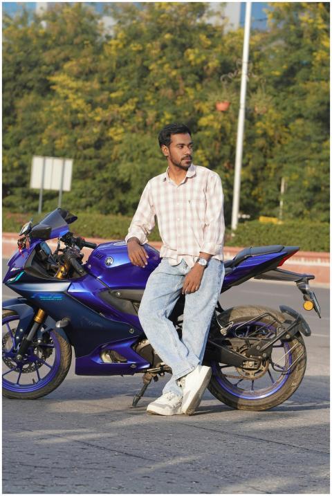 Man Relaxing Motorcycle Outdoors