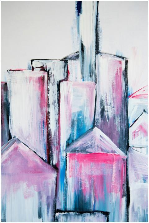 Dynamic abstract cityscape with vibrant colors and