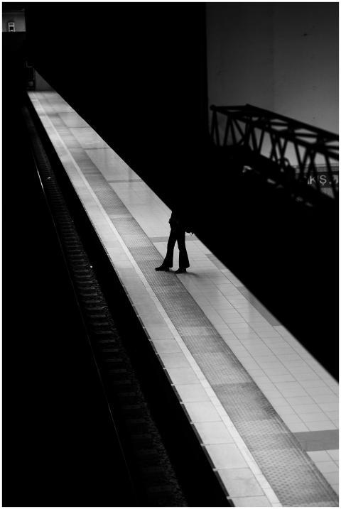 High angle black and white view of Ankara subway s