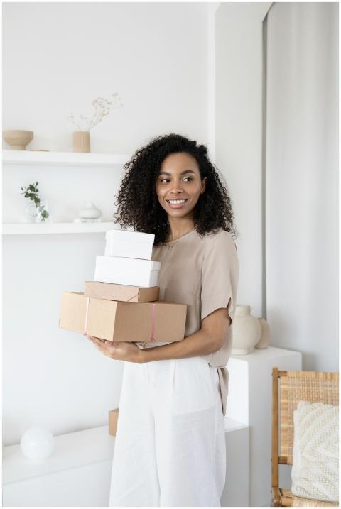 Young African American woman smiling while holding