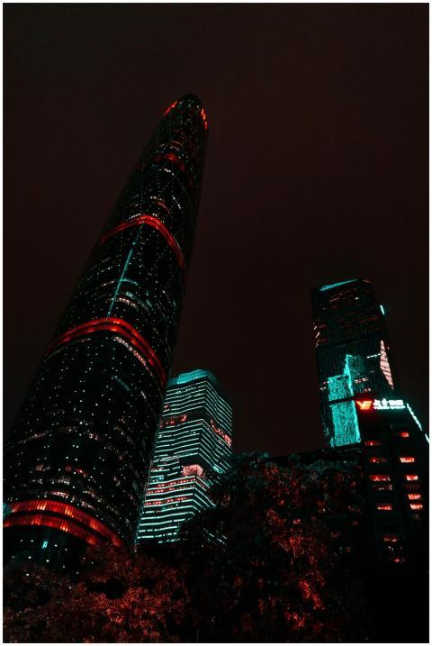 Vibrant illuminated skyscrapers in Guangzhou captu