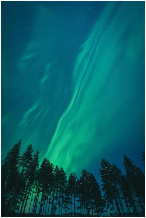 Stunning aurora borealis display over silhouetted