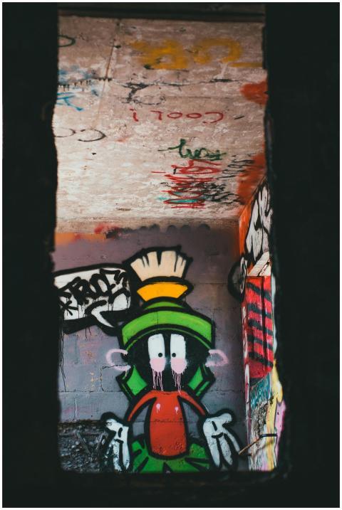 Vibrant street art depicting a cartoon character o
