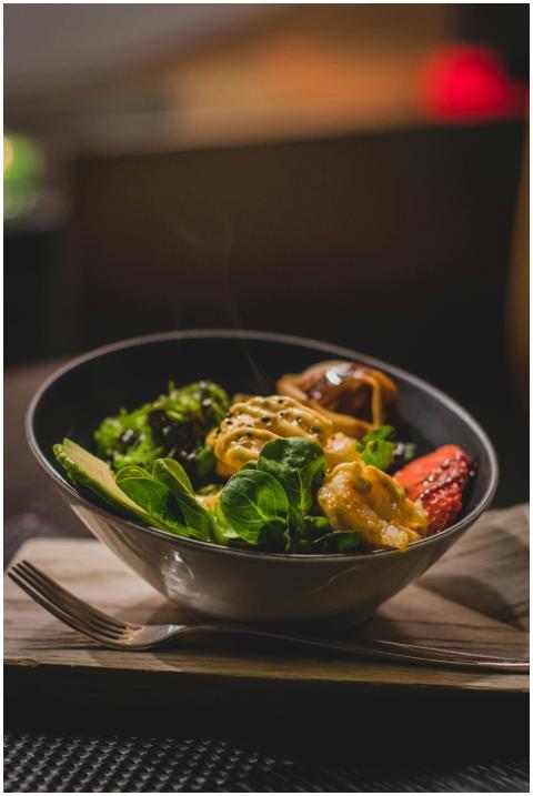 Delicious grilled shrimp salad with fresh vegetabl