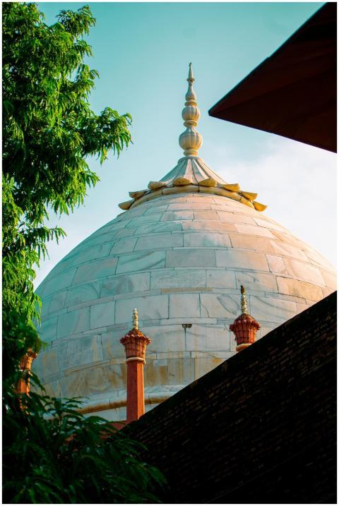 Beautiful close-up of the Taj Mahal's marble dome